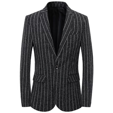 Black Casual Collar Coat Jacket Slim Button Small Suit Strips Single Jacket