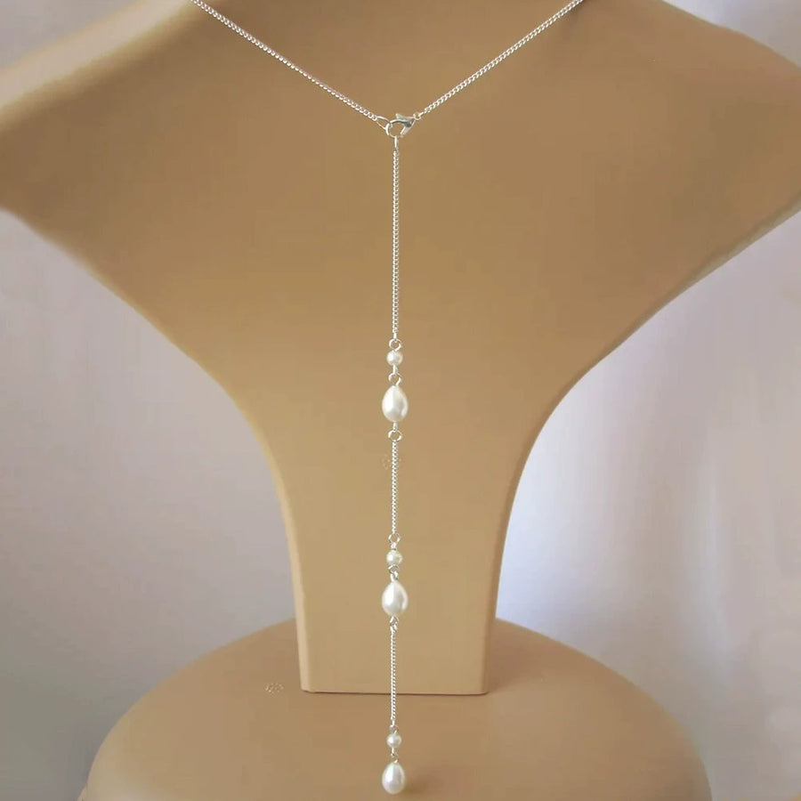 Bridal Wedding Pearl Necklace With Tassel Back Chain