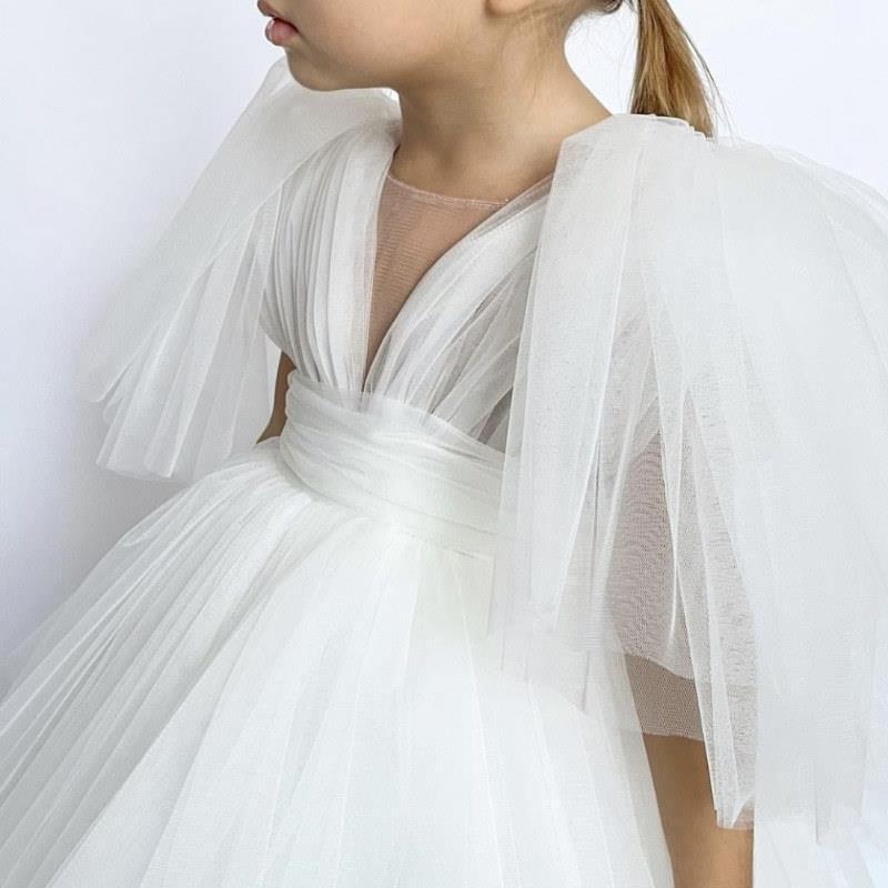 Princess Girls Dresses For Wedding Beads Ball Gown Kids Pageant Gowns First Holy Communion Dress