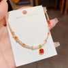 Pearl Zircon Square Diamond Pendant Necklace Chain