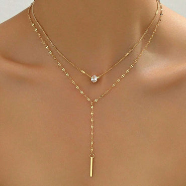 Y-shaped Pendant Double Layered Necklace Sexy Multi-layer Collarbone Chain