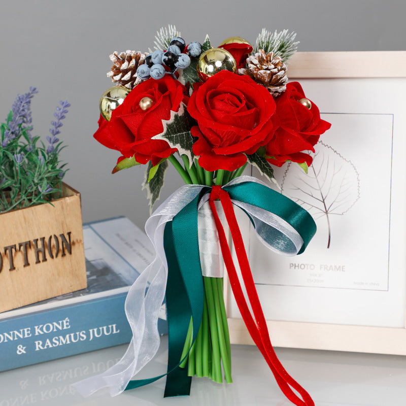 Wedding Flower For The Groom And Bride, Simulated Rose Wedding Bouquet, WF07