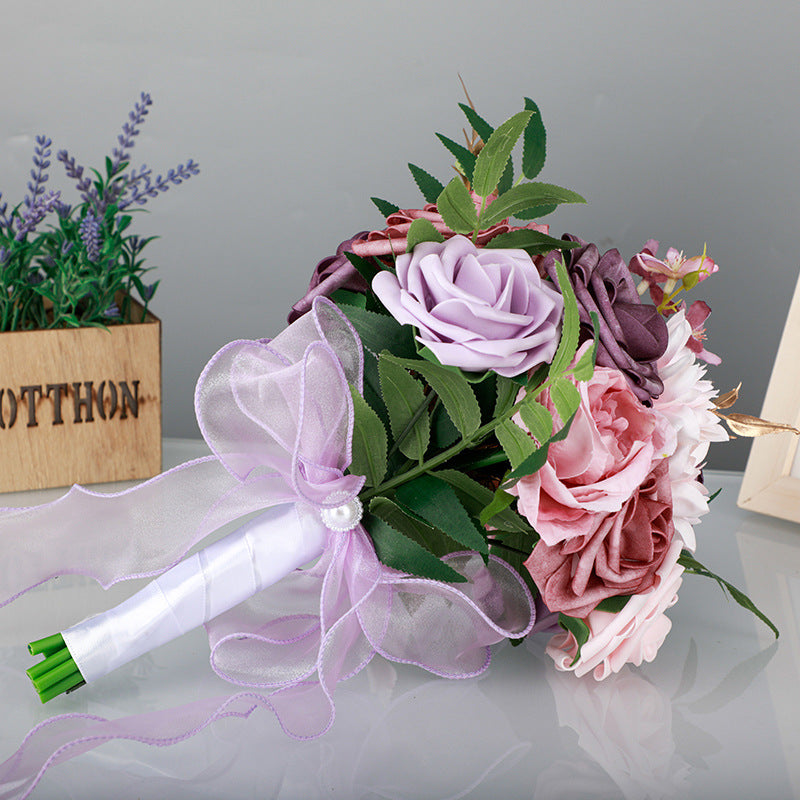 Wedding Flower For The Groom And Bride, Simulated Rose Wedding Bouquet, WF08