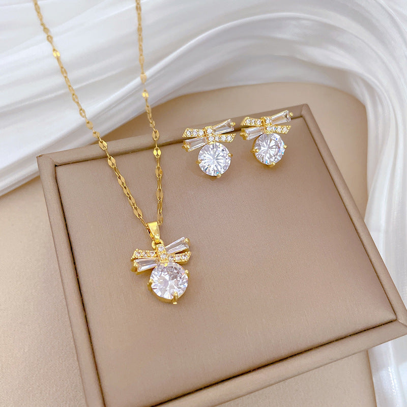 Flash Diamond Tassel Luxury Dress Accessories Dinner Clavicle Necklace Earring CN291