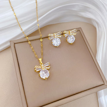 Flash Diamond Tassel Luxury Dress Accessories Dinner Clavicle Necklace Earring CN291