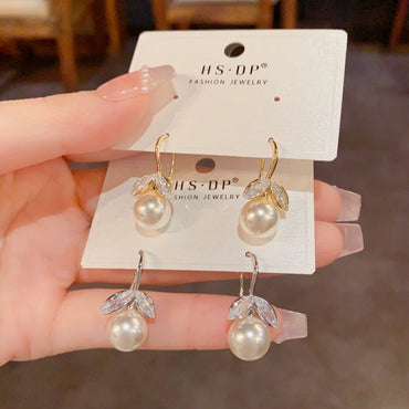 Elegant Gold Zircon Fish Tail Pearl Earrings