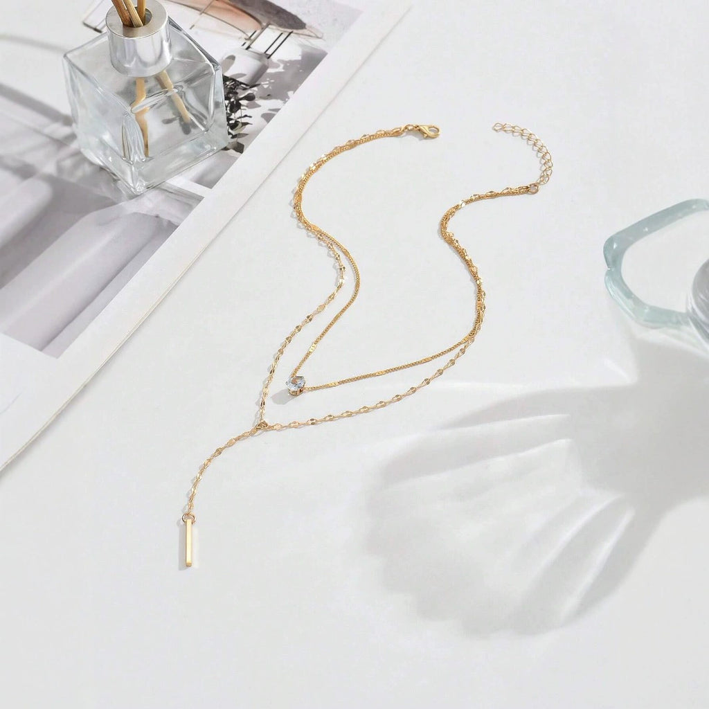 Y-shaped Pendant Double Layered Necklace Sexy Multi-layer Collarbone Chain