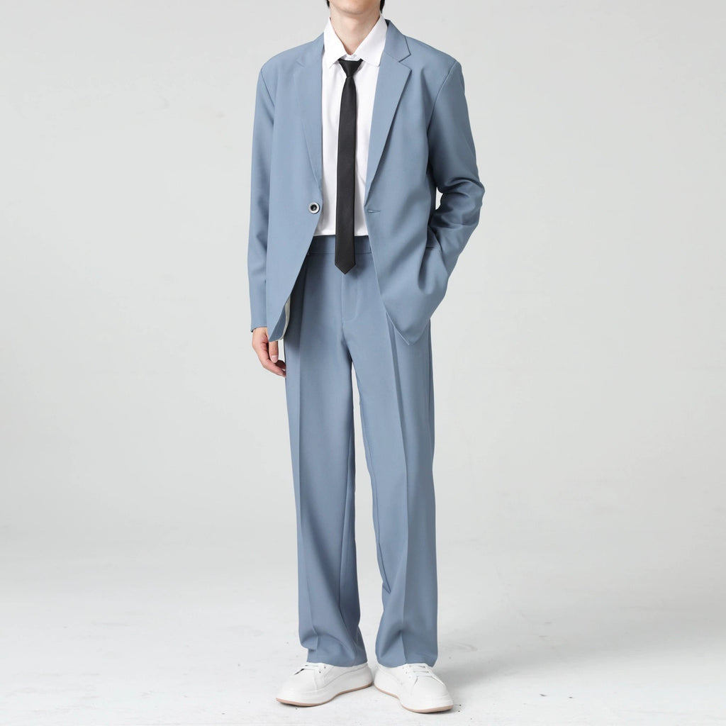 Casual Dusty Blue Business men's Trousers 2 Piece Suit