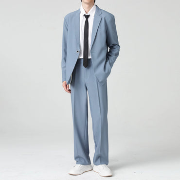 Casual Dusty Blue Business men's Trousers 2 Piece Suit