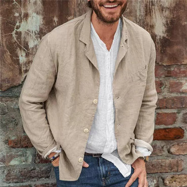 Casual Cotton Coat Jacket Slim Button Long Sleeves Suit Single Jacket