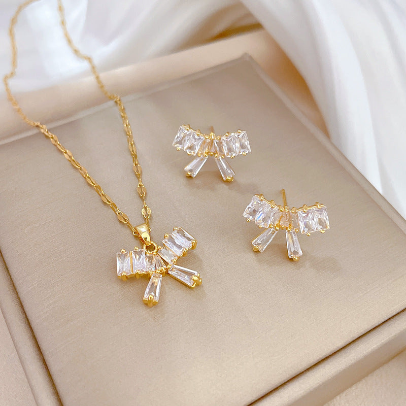 Flash Diamond Tassel Luxury Dress Accessories Dinner Clavicle Necklace Earring CN295