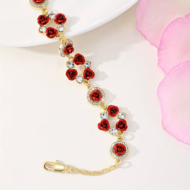 Vintage Jewelry Rose Blossom Burgundy Bracelet