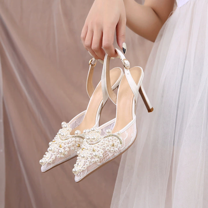 White Lace Wedding Bride Shoes Summer Tulle Bridesmaid Shoes