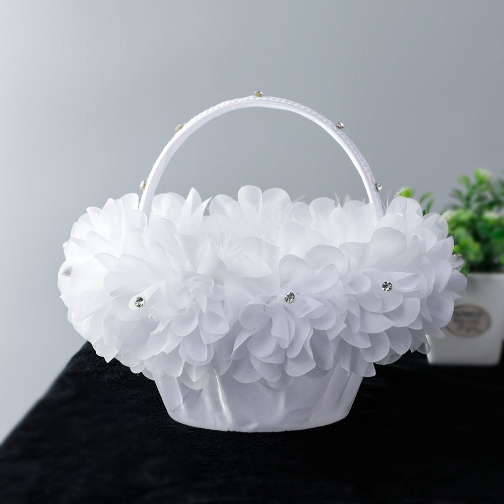 Bride And Bridesmaid Flower Basket Portable White Petals Simple Flower Basket, HL-5726