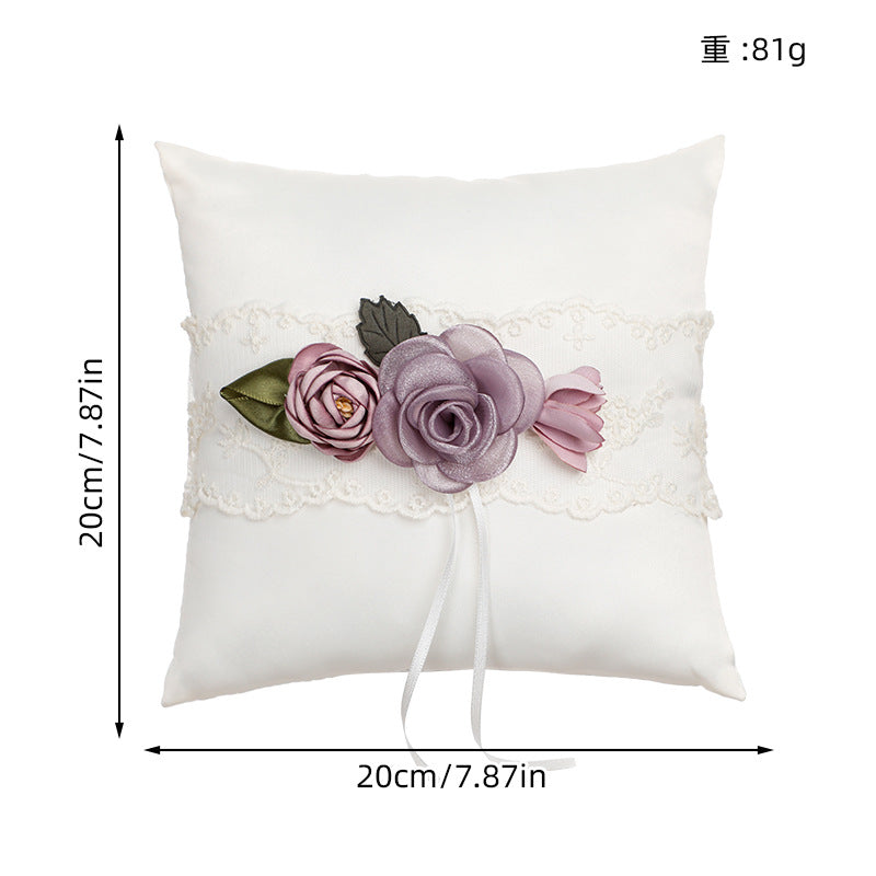 Purple Artificial Flower Lace Wedding Ring Pillow For Brides And Groom, JZH-5974