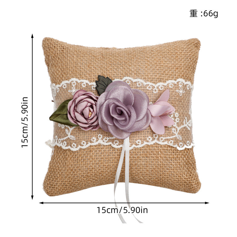 Purple Artificial Flower Lace Wedding Ring Pillow For Brides And Groom, JZH-5974