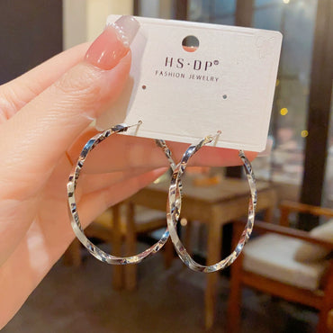 New Twisted Texture Sliver Circle Earrings Exaggerated