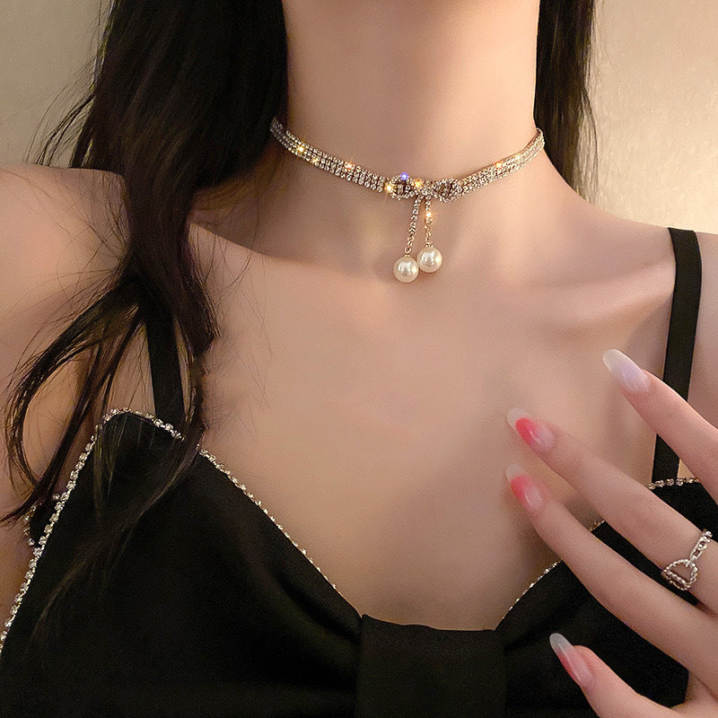 Flash Diamond Tassel Necklace Luxury Dress Accessories Dinner Clavicle Necklace CN85