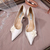 White Camellia Satin High Heels Bridal Shoes Wedding Shoes