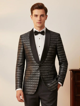New Men's Plus-size Collar Suit 2 piece Single-row One-button Jacquard suit