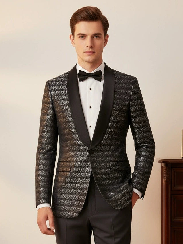 New Men's Plus-size Collar Suit 2 piece Single-row One-button Jacquard suit