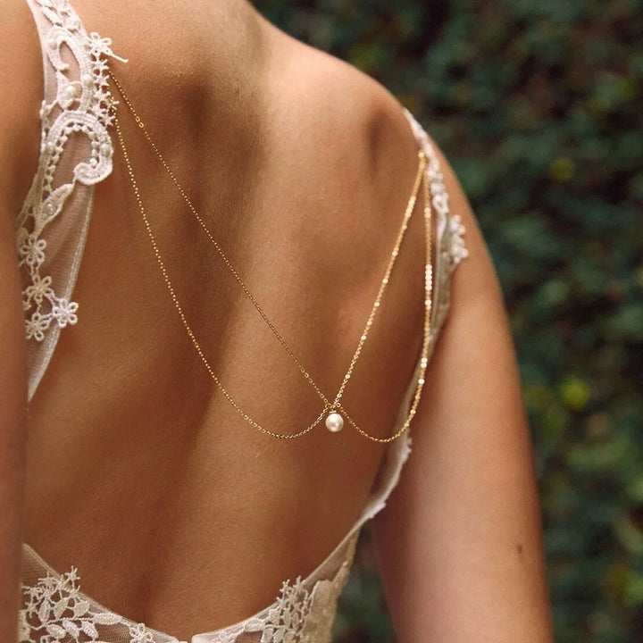 Bridal Wedding Pearl Necklace With Tassel Back Chain