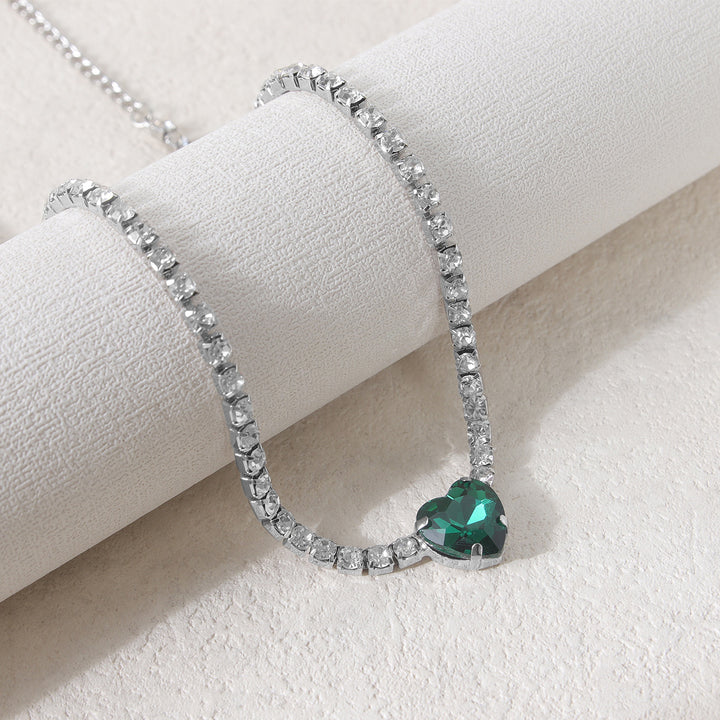 Luxury Emerald Love-shaped Necklace Clavicle Chain ins Necklace