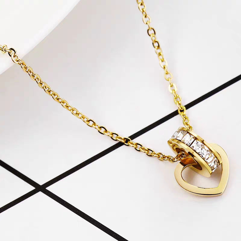 Love Studded Gold Necklace Female Clavicle Chain