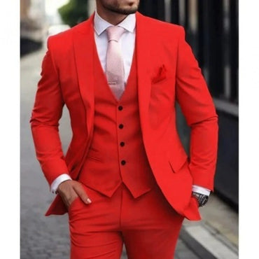 Red Classic 3 Piece Men's Suit with Regular Fit and Sophisticated Peak Lapel