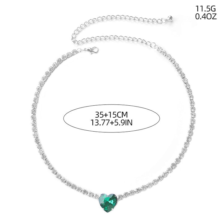Luxury Emerald Love-shaped Necklace Clavicle Chain ins Necklace