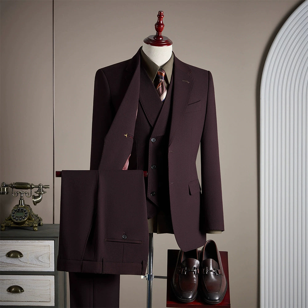 Mulberry Tencel-wool Blend Fine Twill FabricCasual Men's 3 Pieces Business Mens Suit CN564