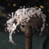 Luxury Hand-twisted Pearl Flower Wedding Dress Hairband Veil for Women CN29