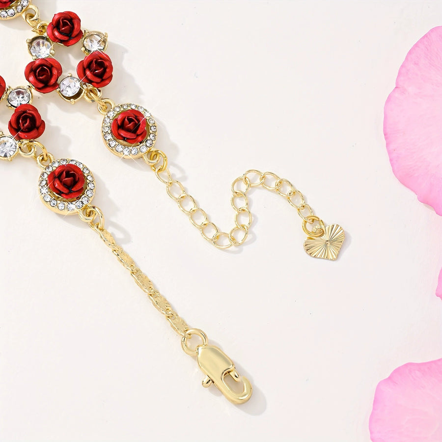 Vintage Jewelry Rose Blossom Burgundy Bracelet