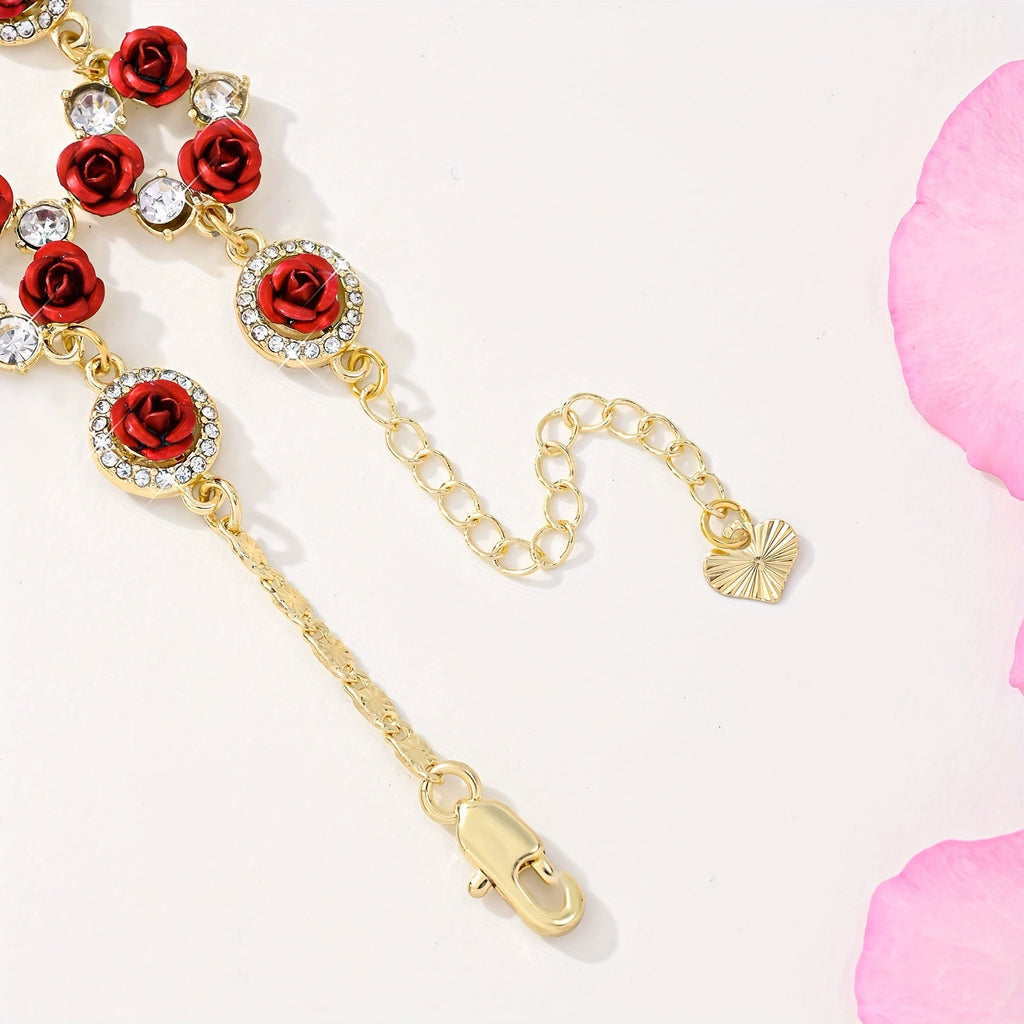 Vintage Jewelry Rose Blossom Burgundy Bracelet