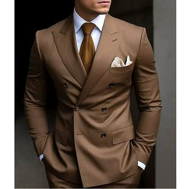 Brown Casual Men's 2 Pieces Mens Suit Regular Fit Notch Lapel Tuxedos (Blazer+Pants)