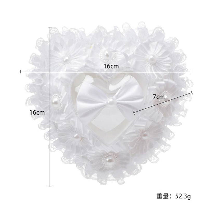 White Lace Heart Shape Wedding Ring Pillow Ring Boxes Bowknot Decoration, JZH-5949