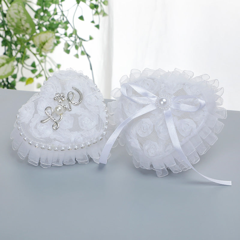 White Heart Shaped Mini Ring Box Wedding Ring Pillow For Bride and Groom, JZH-5935