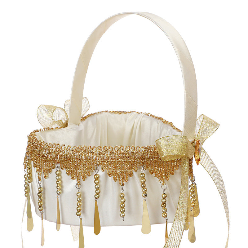 Heart Shape Gold and Silver Tassel Lace Flower Basket, HL-5819