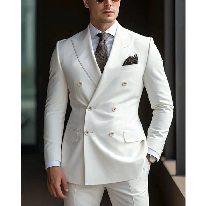 White Casual Men's 2 Pieces Mens Suit Regular Fit Notch Lapel Tuxedos (Blazer+Pants)