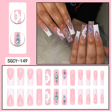 Rhinestone Fake Nails, False Nails Bling Wedding Press On Nails With Design For Women And Girls CN54
