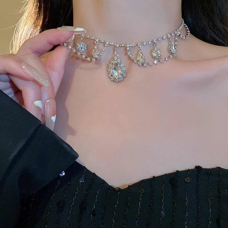 Flash Diamond Tassel Necklace Luxury Dress Accessories Dinner Clavicle Necklace CN90