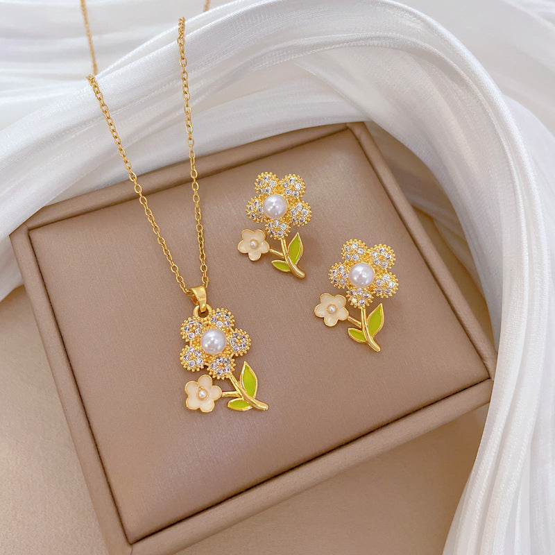 Flash Diamond Tassel Luxury Dress Accessories Dinner Clavicle Necklace Earring CN324