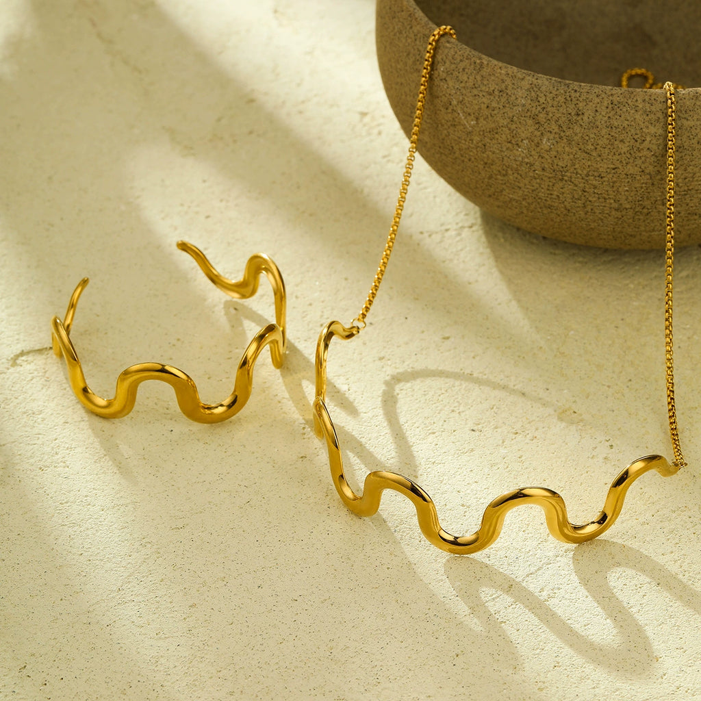 New Wave Gold Silver Necklace Bracelet Jewelry Chain Set