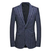 Dark Navy Casual Collar Coat Jacket Slim Button Small Suit Strips Single Jacket