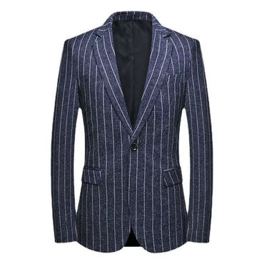 Dark Navy Casual Collar Coat Jacket Slim Button Small Suit Strips Single Jacket