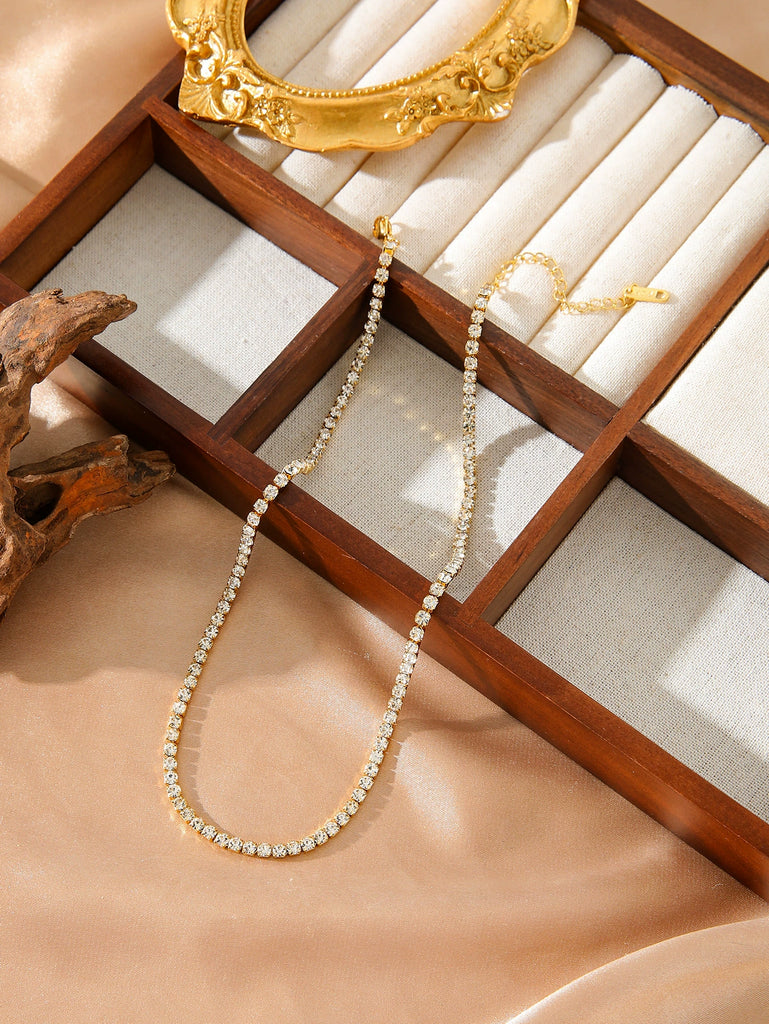 Full Diamond Necklace with 18k Gold and Diamond Set Zircon