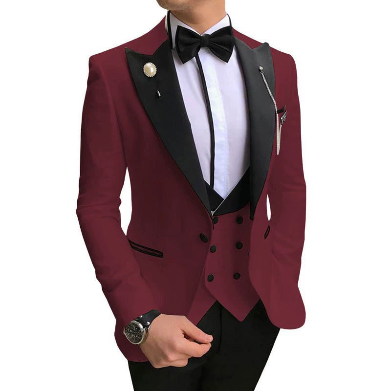 Classic 3 Piece Men's Suit with Regular Fit and Sophisticated Peak Lapel