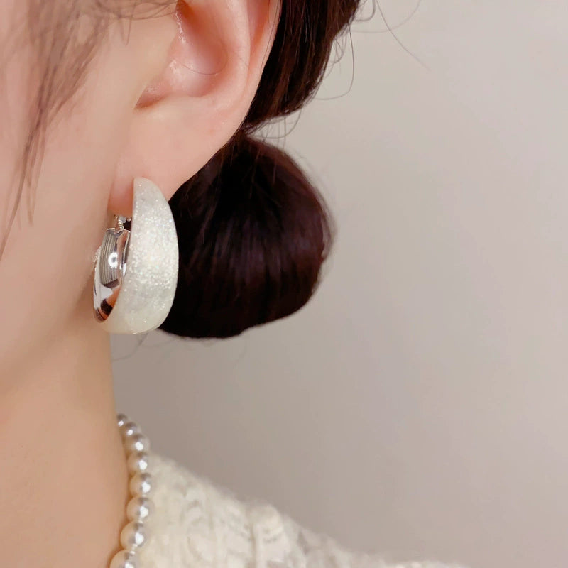 Retro Thick Silver Mixed Color Circle Earrings
