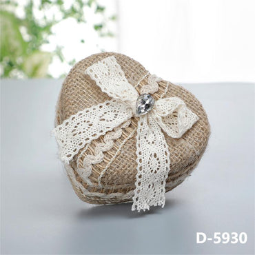 Heart-Shaped Linen Fabric Wedding Ring pillow Creative Lace Bowknot Ring Box Small Portable, JZH-5929