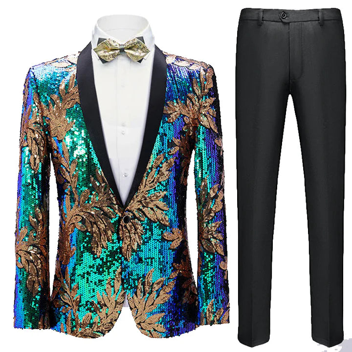 Men's Leaf Patterned Sequined Dinner Jacket 2 Color CN448